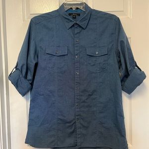 Marc Anthony Blue Textured Button Down Casual Shirt